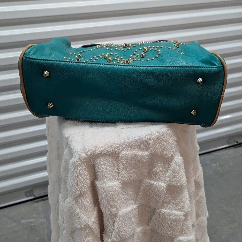 Western Boho Teal Studded‎ Satchel Purse Faux Leather Southwestern Bag Festival